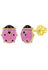 small superb pink black enamel ladybug infant stud earrings